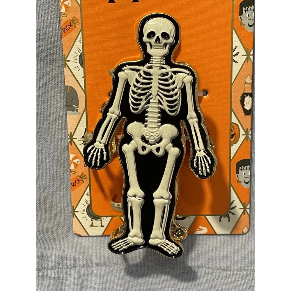 NEW Piper K - Gold Colored Metal Hair Claw Clip - Halloween Skeleton Shaped